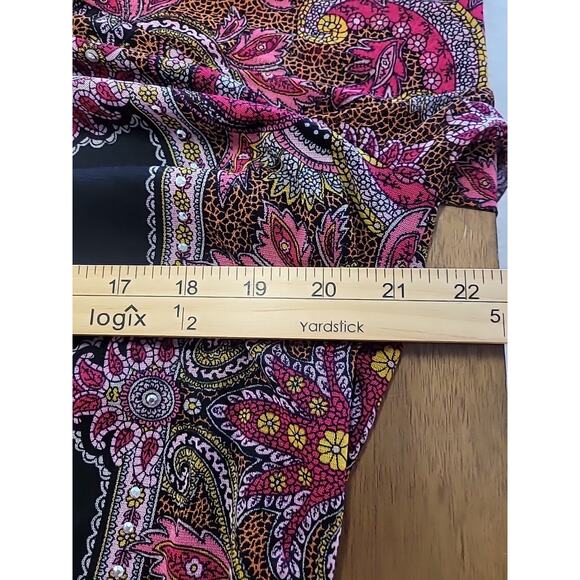 Boho Paisley Floral Puff Sleeve Blouse Pink Black Gypsy Romantic Top Sz L EUC - Picture 7 of 8